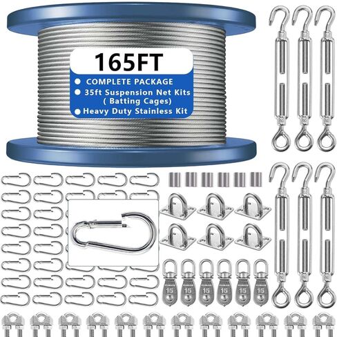 Heavy Duty Batting Cage Netting Wire Tension Kit Inflatable Batting Cage Cable Kit Net Hanging Kits Batting Cage Frame Kit for Home Backyard Outdoor Baseball and Softball Batting Cage in Kuwait