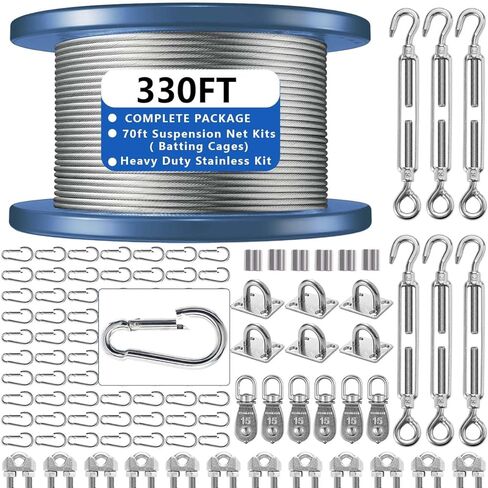 Heavy Duty Batting Cage Netting Wire Tension Kit Inflatable Batting Cage Cable Kit Net Hanging Kits Batting Cage Frame Kit for Home Backyard Outdoor Baseball and Softball Batting Cage in Saudi Arabia