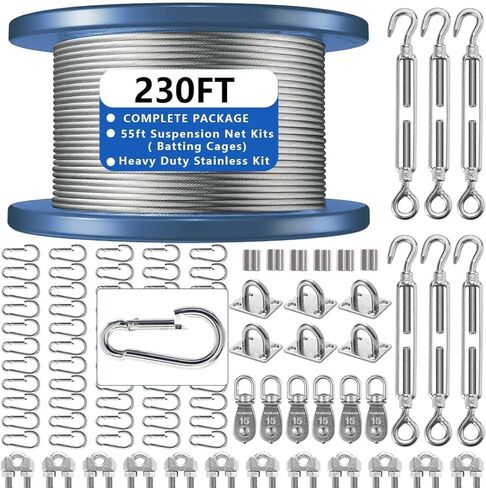 Heavy Duty Batting Cage Netting Wire Tension Kit Inflatable Batting Cage Cable Kit Net Hanging Kits Batting Cage Frame Kit for Home Backyard Outdoor Baseball and Softball Batting Cage in Saudi Arabia