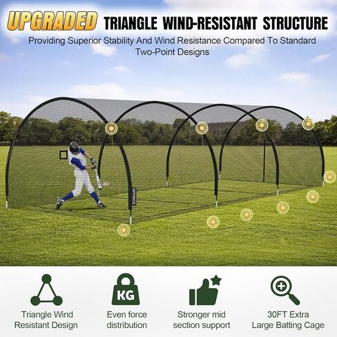 أقفاص مضرب البيسبول للفناء الخلفي 30 قدم × 10 قدم × 10 قدم شبكة قفص البيسبول والكرة اللينة مع باب بسحاب 4 طبقات شبكية معززة قفص مضرب محمول للتدريب في الفناء الخلفي وفي الهواء الطلق in Kuwait