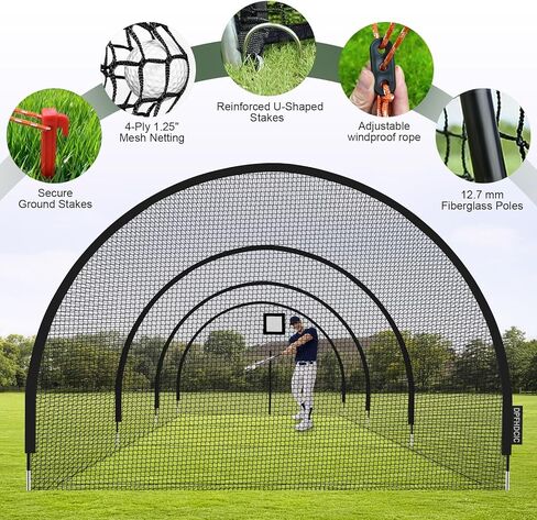 أقفاص مضرب البيسبول للفناء الخلفي 30 قدم × 10 قدم × 10 قدم شبكة قفص البيسبول والكرة اللينة مع باب بسحاب 4 طبقات شبكية معززة قفص مضرب محمول للتدريب في الفناء الخلفي وفي الهواء الطلق in Kuwait