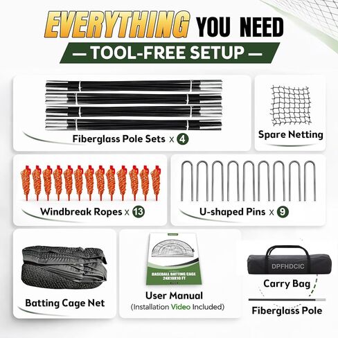 أقفاص مضرب البيسبول للفناء الخلفي 30 قدم × 10 قدم × 10 قدم شبكة قفص البيسبول والكرة اللينة مع باب بسحاب 4 طبقات شبكية معززة قفص مضرب محمول للتدريب في الفناء الخلفي وفي الهواء الطلق in Kuwait