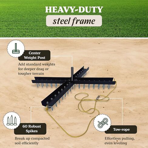 Yard Tuff Cross Drag Leveler with 60 Steel Spikes, Tow Rope & Weight Post, Heavy-Duty Soil & Field Leveling Tool for Arenas & Baseball Infields, Black in Kuwait