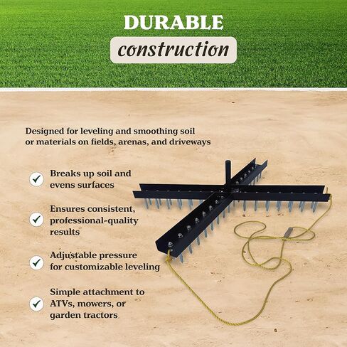 Yard Tuff Cross Drag Leveler with 60 Steel Spikes, Tow Rope & Weight Post, Heavy-Duty Soil & Field Leveling Tool for Arenas & Baseball Infields, Black in Kuwait