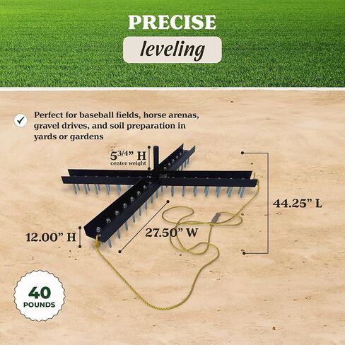 Yard Tuff Cross Drag Leveler with 60 Steel Spikes, Tow Rope & Weight Post, Heavy-Duty Soil & Field Leveling Tool for Arenas & Baseball Infields, Black in Kuwait