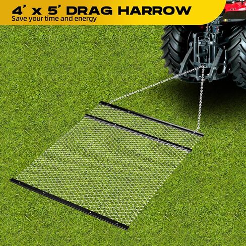 4' x 5' Drag Harrow for ATV, Rust-Resistant Chain Field Leveler with Front and Rear Ttrays, UTV Tractor Attachment for Landscape Leveling Gravel Driveway Farm Field Garden in Saudi Arabia