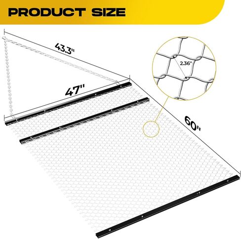 4' x 5' Drag Harrow for ATV, Rust-Resistant Chain Field Leveler with Front and Rear Ttrays, UTV Tractor Attachment for Landscape Leveling Gravel Driveway Farm Field Garden in Saudi Arabia