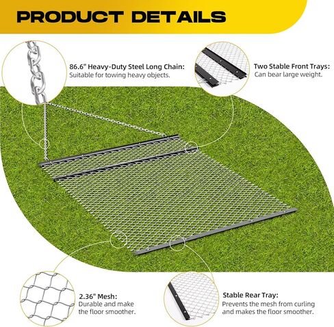 4' x 5' Drag Harrow for ATV, Rust-Resistant Chain Field Leveler with Front and Rear Ttrays, UTV Tractor Attachment for Landscape Leveling Gravel Driveway Farm Field Garden in Saudi Arabia