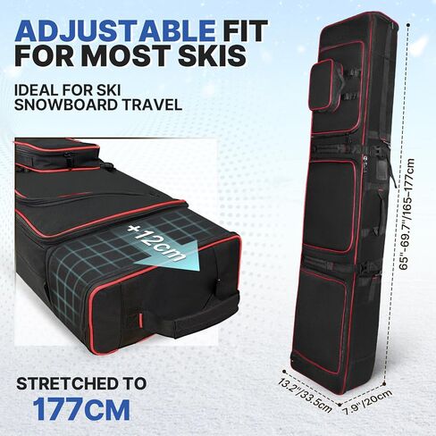 حقيبة تزلج بعجلات مع حقيبة أحذية قابلة للفصل، وحقيبة سفر مبطنة لمعدات التزلج على الجليد مقاس 165-177 سم، وحقيبة تزلج مقاومة للماء 900D in Kuwait