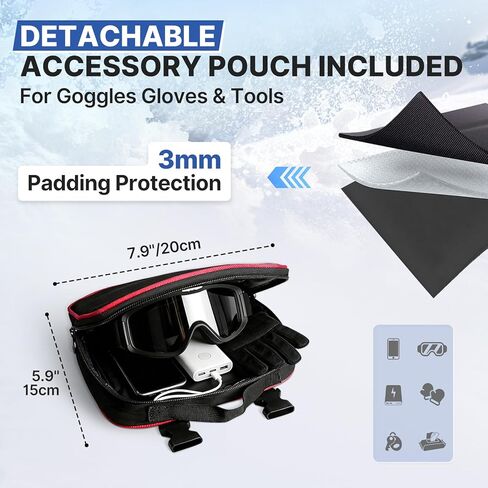 حقيبة تزلج بعجلات مع حقيبة أحذية قابلة للفصل، وحقيبة سفر مبطنة لمعدات التزلج على الجليد مقاس 165-177 سم، وحقيبة تزلج مقاومة للماء 900D in Kuwait