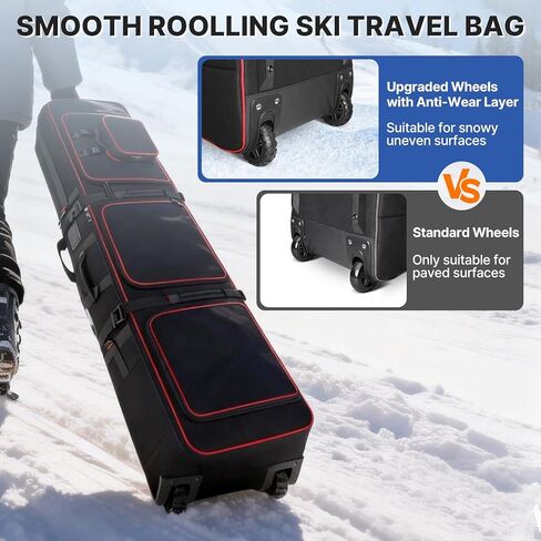 حقيبة تزلج بعجلات مع حقيبة أحذية قابلة للفصل، وحقيبة سفر مبطنة لمعدات التزلج على الجليد مقاس 165-177 سم، وحقيبة تزلج مقاومة للماء 900D in Kuwait