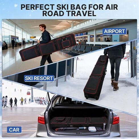 حقيبة تزلج بعجلات مع حقيبة أحذية قابلة للفصل، وحقيبة سفر مبطنة لمعدات التزلج على الجليد مقاس 165-177 سم، وحقيبة تزلج مقاومة للماء 900D in Kuwait