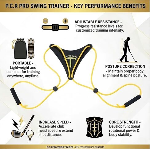Golf Swing Trainer Aid & Posture Corrector - Adjustable Resistance Band System for Core Rotation, Distance & Accuracy - Portable Golf Warm-Up Training Equipment for Men, Women & Beginners in Saudi Arabia