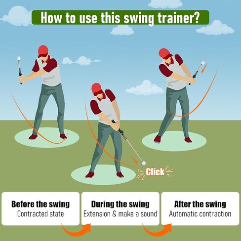 مساعد تدريب على أرجوحة الجولف قابل للسحب - مدرب قبضة محمول مع تعليقات النقر للاعبي الجولف الذين يستخدمون اليد اليمنى، مدرب سرعة التأرجح المحمول مع شريط للذراع للتمرين الداخلي والخارجي in Kuwait