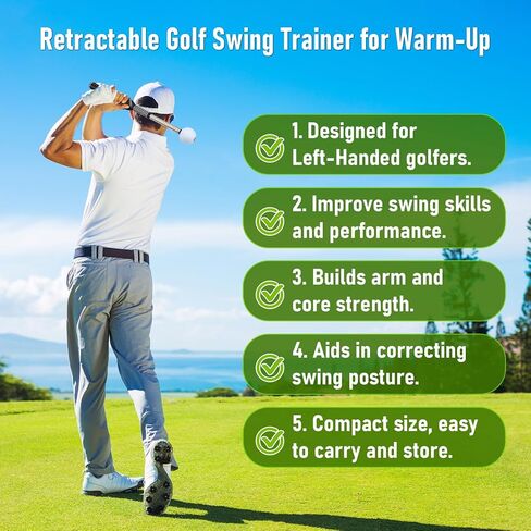 مساعد تدريب على أرجوحة الجولف قابل للسحب - مدرب قبضة محمول مع تعليقات النقر للاعبي الجولف الذين يستخدمون اليد اليمنى، مدرب سرعة التأرجح المحمول مع شريط للذراع للتمرين الداخلي والخارجي in Kuwait