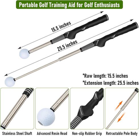 مساعد تدريب على أرجوحة الجولف قابل للسحب - مدرب قبضة محمول مع تعليقات النقر للاعبي الجولف الذين يستخدمون اليد اليمنى، مدرب سرعة التأرجح المحمول مع شريط للذراع للتمرين الداخلي والخارجي in Kuwait