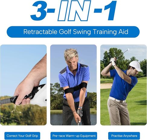 Retractable Golf Swing Trainer - Golf Swing Training Aid for Warm-up & Strength Training for Chipping Hitting, Right-Handed Portable Training Aid with Click Feedback Golf Accessories in Saudi Arabia