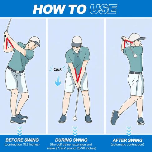 Retractable Golf Swing Trainer - Golf Swing Training Aid for Warm-up & Strength Training for Chipping Hitting, Right-Handed Portable Training Aid with Click Feedback Golf Accessories in Saudi Arabia