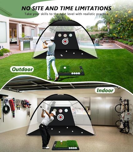 شبكة جولف لممارسة الضرب، شبكة تدريب جولف مقاس 10 × 7 أقدام مع حصيرة وهدف للفناء الخلفي، للاستخدام الداخلي والخارجي، شبكات قيادة للتقطيع والضرب والتأرجح والمكواة والسائق in Kuwait