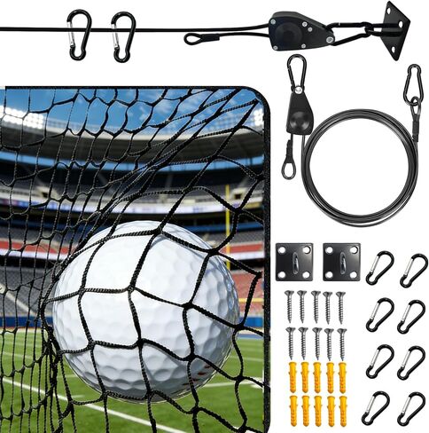 شبكة تدريب الجولف، 10 × 10 أقدام / 10 × 15 قدم / 10 × 20 قدم شبكة ضرب الجولف مع نظام تعليق مثبت مسبقًا، 3/16 بوصة من الفولاذ المطلي بالبولي فينيل كلوريد وبكرة ذاتية القفل لمرآب الفناء الخلفي، شبكة رياضية ذاتية الصنع in Kuwait