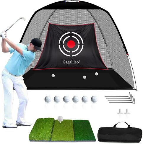 Gagalileo Golf Net: 12x7FT Backyard Driving Real Golf Ball Practice Hitting Training by Turf Mat Target Indoor Outdoor Chipping Swing Gift for Golfers Dad Husband Men in Kuwait