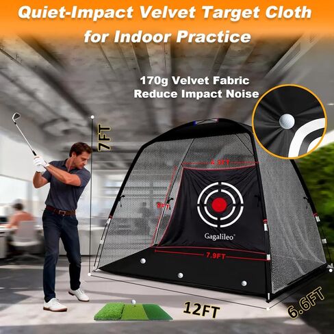 Gagalileo Golf Net: 12x7FT Backyard Driving Real Golf Ball Practice Hitting Training by Turf Mat Target Indoor Outdoor Chipping Swing Gift for Golfers Dad Husband Men in Kuwait