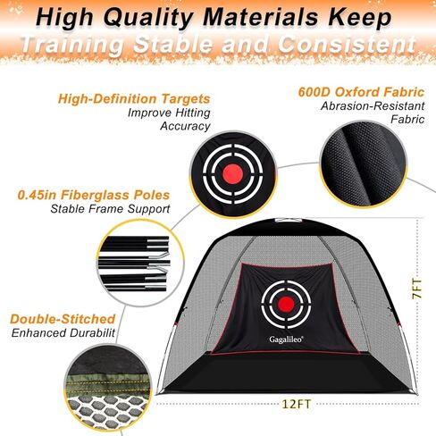 Gagalileo Golf Net: 12x7FT Backyard Driving Real Golf Ball Practice Hitting Training by Turf Mat Target Indoor Outdoor Chipping Swing Gift for Golfers Dad Husband Men in Kuwait