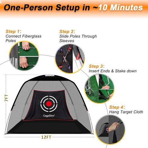 Gagalileo Golf Net: 12x7FT Backyard Driving Real Golf Ball Practice Hitting Training by Turf Mat Target Indoor Outdoor Chipping Swing Gift for Golfers Dad Husband Men in Kuwait