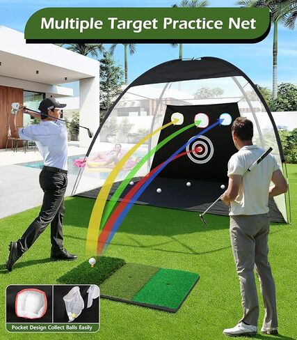 Golf Net, 10x7FT Home Golf Hitting Aids Equipment with Foldable Tri-Turf Mat for Backyard Driving Chipping Swing with Training Target/Balls/Tee for Outdoor Indoor, Gifts for Men Him Dad Golfers in Kuwait