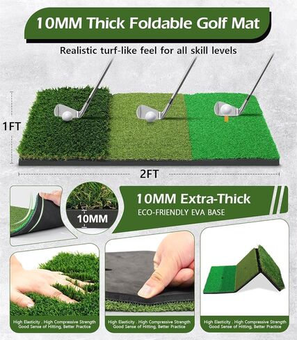 Golf Net, 10x7FT Home Golf Hitting Aids Equipment with Foldable Tri-Turf Mat for Backyard Driving Chipping Swing with Training Target/Balls/Tee for Outdoor Indoor, Gifts for Men Him Dad Golfers in Kuwait