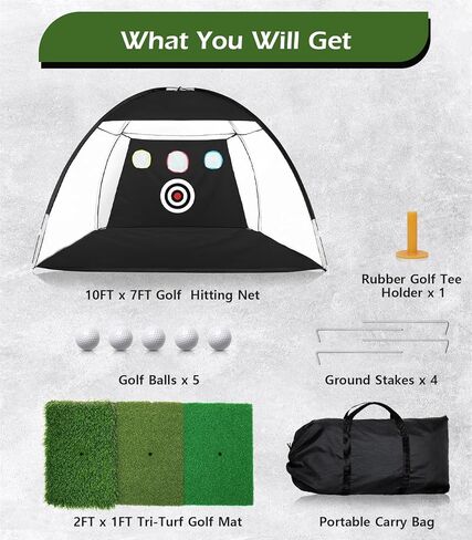 Golf Net, 10x7FT Home Golf Hitting Aids Equipment with Foldable Tri-Turf Mat for Backyard Driving Chipping Swing with Training Target/Balls/Tee for Outdoor Indoor, Gifts for Men Him Dad Golfers in Kuwait