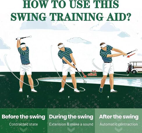 Retractable Golf Swing Trainer – Golf Grip Trainer with Arm Band for Right-Handed Golfers, Grip Correction & Swing Click Feedback Training Aid, Indoor & Outdoor Practice, Golf Gifts for Men in Kuwait