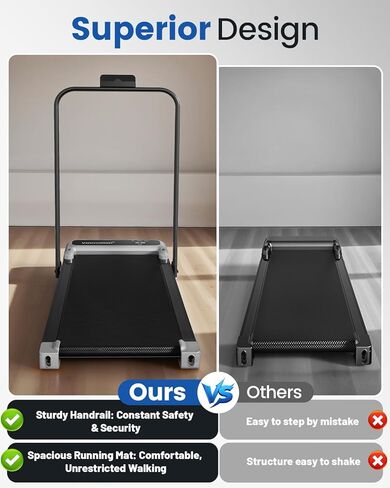 جهاز سير للمشي مع شريط مقبض وميل قابل للتعديل، جهاز سير محمول صغير الحجم للمكتب المنزلي، جهاز سير هادئ مضاد للانزلاق تحت المكتب بقوة 2.5 حصان، جهاز تحكم عن بعد في السرعة من 0.6 إلى 3.8 ميل في الساعة، 265 رطل in Kuwait