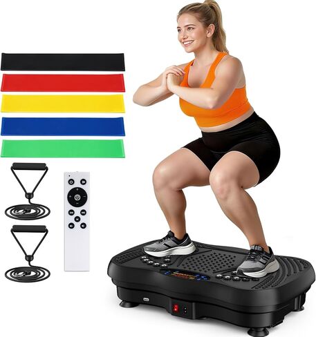 Vibration Plate Exercise Machine, 130 Levels Full Body Workout Vibrating Plate for Lymphatic Drainage Weight Loss, 450 Lbs Capacity Shake Platform with Resistance Bands Bluetooth for Women Men in Kuwait