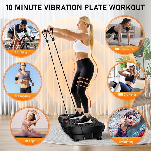 Vibration Plate Exercise Machine, 130 Levels Full Body Workout Vibrating Plate for Lymphatic Drainage Weight Loss, 450 Lbs Capacity Shake Platform with Resistance Bands Bluetooth for Women Men in Kuwait