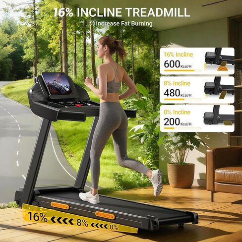 16% Incline Treadmill with Handle, 4-in-1 Foldable Treadmill with Triple-Screen Console, 3.0HP Quiet Brushless Treadmills for Home and Office Use, 400 LBS Capacity in Kuwait