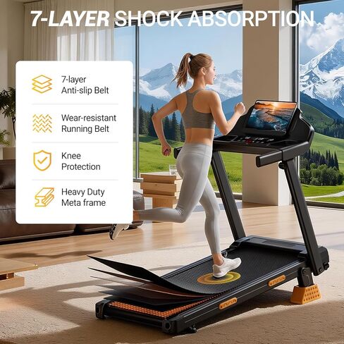 16% Incline Treadmill with Handle, 4-in-1 Foldable Treadmill with Triple-Screen Console, 3.0HP Quiet Brushless Treadmills for Home and Office Use, 400 LBS Capacity in Kuwait