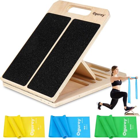4 Pieces Slant Board with Exercise Bands, Premium Calf Stretch Board, Portable Adjustable Slant Board for Calf Stretching, 350LB Weight Capacity Calf Ankle Achilles Physical Therapy Leg Exercisers in Kuwait