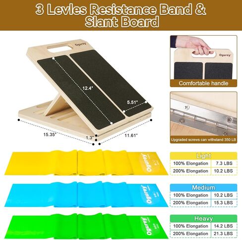 4 Pieces Slant Board with Exercise Bands, Premium Calf Stretch Board, Portable Adjustable Slant Board for Calf Stretching, 350LB Weight Capacity Calf Ankle Achilles Physical Therapy Leg Exercisers in Kuwait