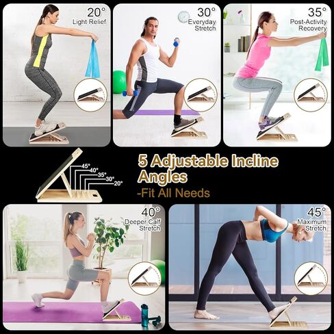 4 Pieces Slant Board with Exercise Bands, Premium Calf Stretch Board, Portable Adjustable Slant Board for Calf Stretching, 350LB Weight Capacity Calf Ankle Achilles Physical Therapy Leg Exercisers in Kuwait