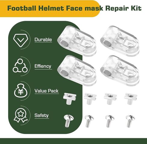 Football Helmet Facemask Clips Kit for Riddell Speedflex Youth & Adult Helmet Repair Kit, Football Helmet Face Mask Bracket Hardware Kit Including Screws & Nuts - 4 PCS in Kuwait