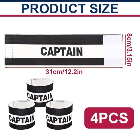4 Pcs Captain Armbands for Football Soccer Training, Adult & Youths Elastic Breathable Adjustable Sports Arm Band Kids Junior Captain Armband Sport Accessory Black in Kuwait