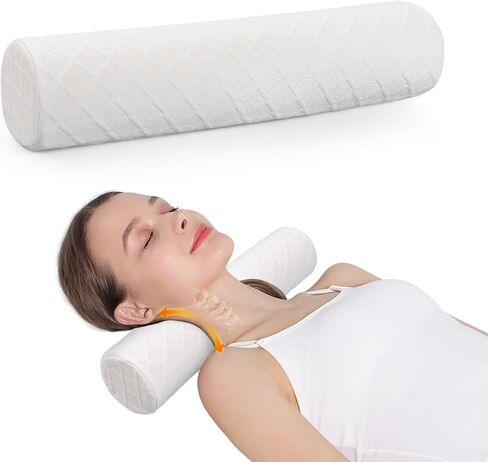 Cozyhealth Cervical Roll Pillow, Medium Soft Memory Foam Neck Round Pillow Cylinder Bolster Pillow for Sleeping, Round Neck Support for Bed, Legs, Back and Yoga (White, Medium - 3.9" H) in Kuwait