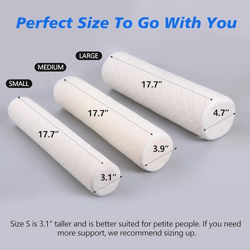 Cozyhealth Cervical Roll Pillow, Medium Soft Memory Foam Neck Round Pillow Cylinder Bolster Pillow for Sleeping, Round Neck Support for Bed, Legs, Back and Yoga (White, Medium - 3.9" H) in Kuwait