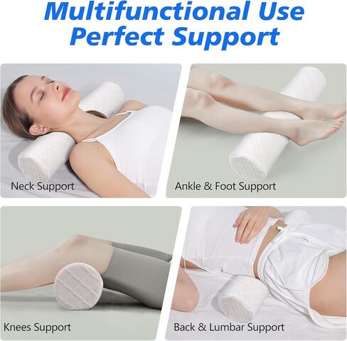 Cozyhealth Cervical Roll Pillow, Medium Soft Memory Foam Neck Round Pillow Cylinder Bolster Pillow for Sleeping, Round Neck Support for Bed, Legs, Back and Yoga (White, Medium - 3.9" H) in Kuwait