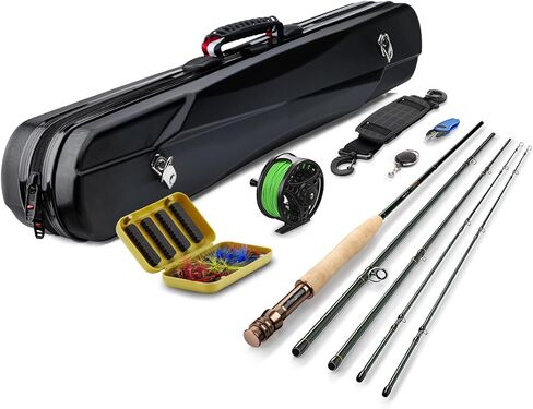 Gonex Fly Fishing Rod, Fly Rod and Reel Combo with Portable Lightweight 4 Piece Fly Fishing Rod 9ft, Aluminum Fly Reel, 12Pcs Fly Flies and Fishing Line Scissors with Travel Case in Kuwait