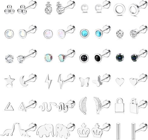 ADRAMATA Tiny Gold Flat Back Earrings for Cartilage Surgical Steel Stud Hoop Earrings Set for Multiple Piercing Star Moon Snake Butterfly CZ Chain Dangle Emerald Green Earrings Helix Piercing Jewelry Hypoallergenic 20G in Kuwait