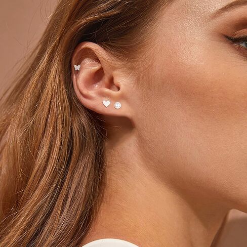 ADRAMATA Tiny Gold Flat Back Earrings for Cartilage Surgical Steel Stud Hoop Earrings Set for Multiple Piercing Star Moon Snake Butterfly CZ Chain Dangle Emerald Green Earrings Helix Piercing Jewelry Hypoallergenic 20G in Kuwait