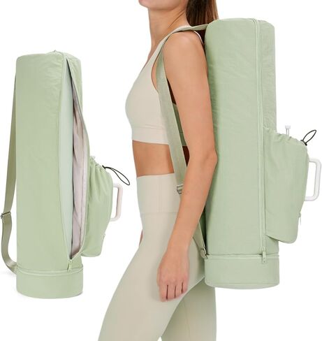 sportsnew Puffy Yoga Mat Bag Yoga Gym Bags for Women Men, Full-Zip Pilates Bag with Wet Pocket & Side Zip Drawstring Pocket Fits Tumblers with Handle, Yoga Mat Storage for Carrier Quick Access in Saudi Arabia