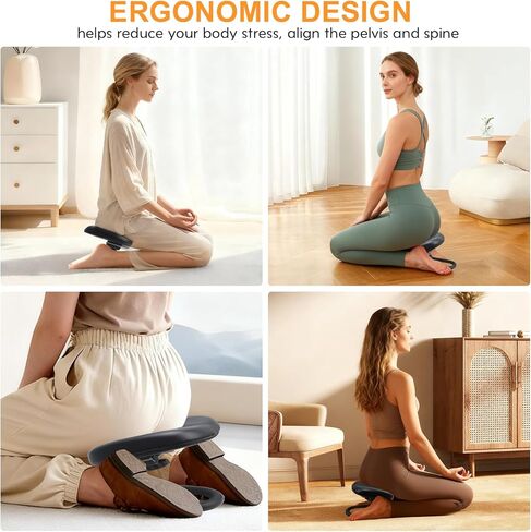 مقعد التأمل باللون الأسود، كرسي التأمل بارتفاع قابل للتعديل، مقعد للتأمل للركوع، كرسي سيزا، مقعد للصلاة مع وسادة للاستوديو المنزلي، مقعد يوجا محمول غير قابل للانزلاق. in Kuwait